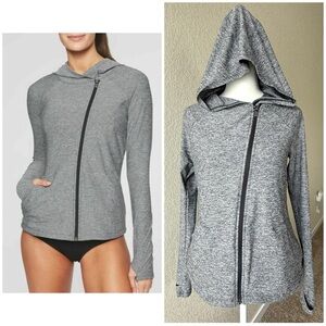 Athleta Gray Asymmetrical Zip Hooded Jacket XS